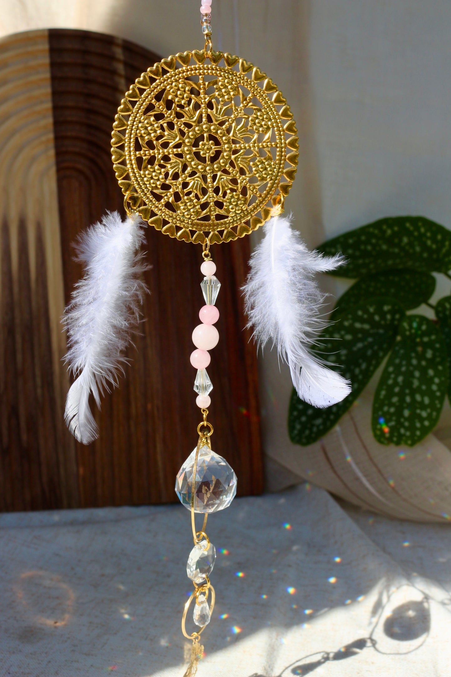 Rosalÿa — Suncatcher en quartz rose - Attrape soleil en pierres naturelles